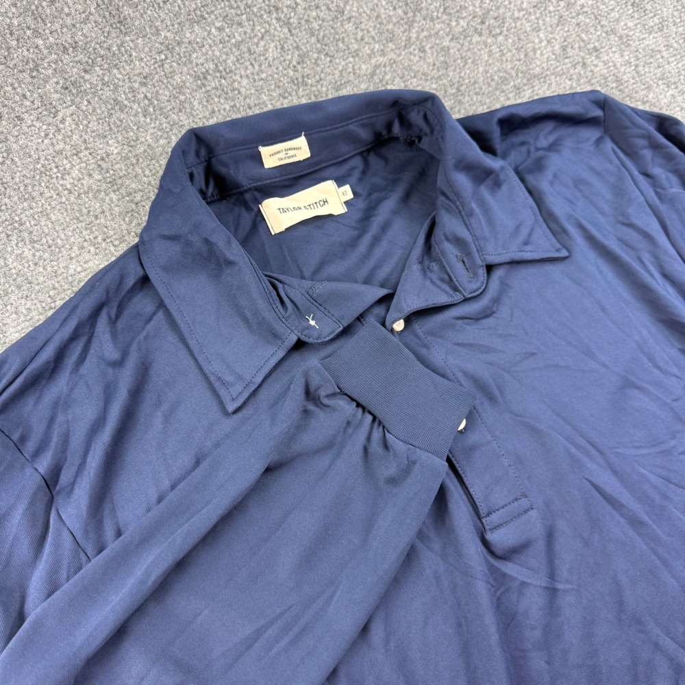 Taylor Stitch Long Sleeve Polo Shirt 42 Navy Blue Ribbed Cuffs Mens